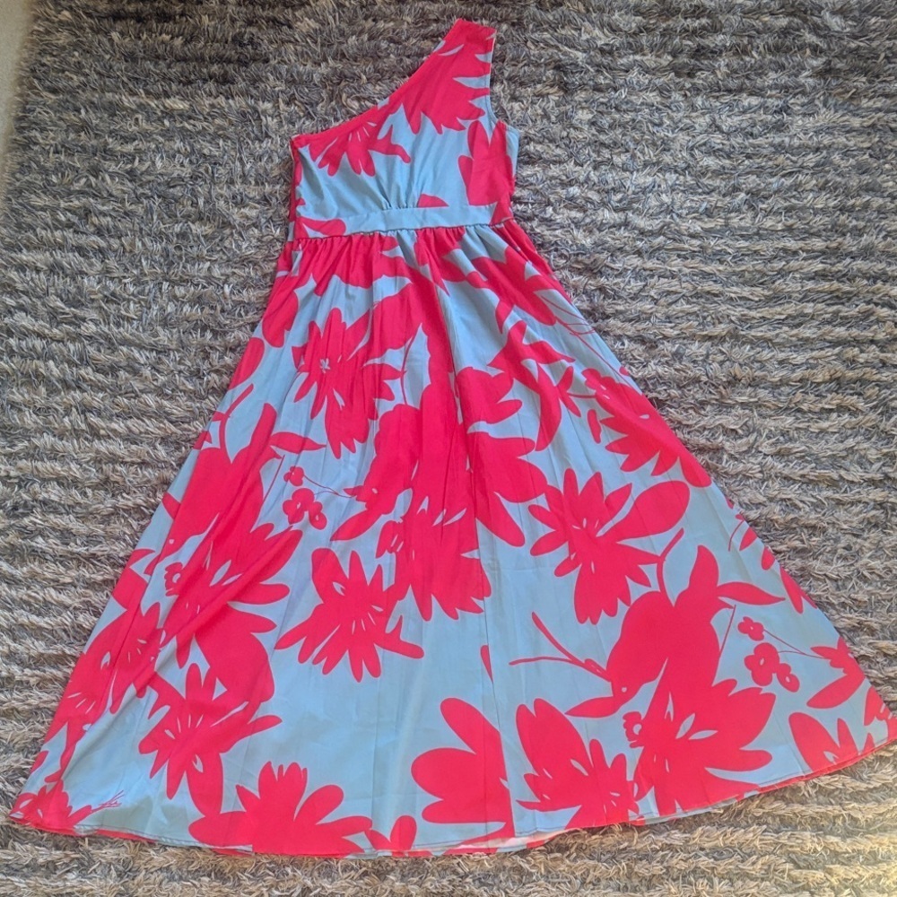 NWOT ! Vibrant Floral One-Shoulder Maxi Dress - Pink and Blue, Size S - Picture 2 of 5
